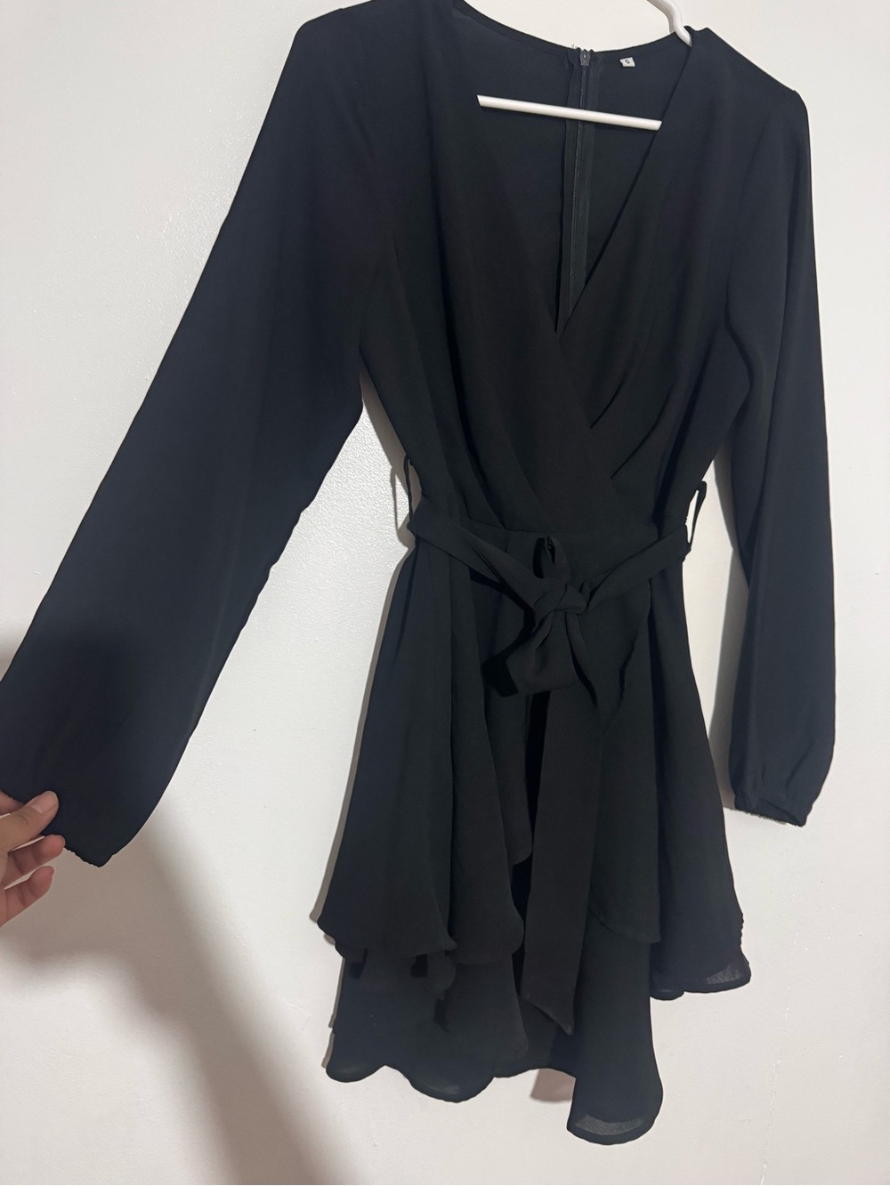 SOLD Women's Black Long-Sleeve Wrap Dress